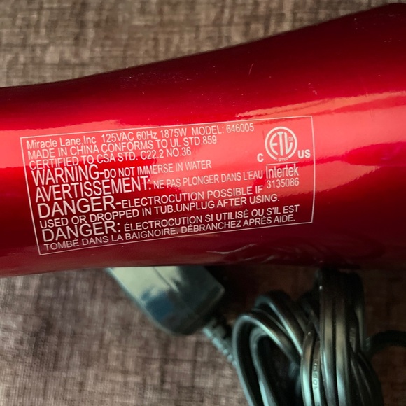 NWOT Tool Science Professional Hair Dryer red 1875W Model 646005 - Picture 7 of 7